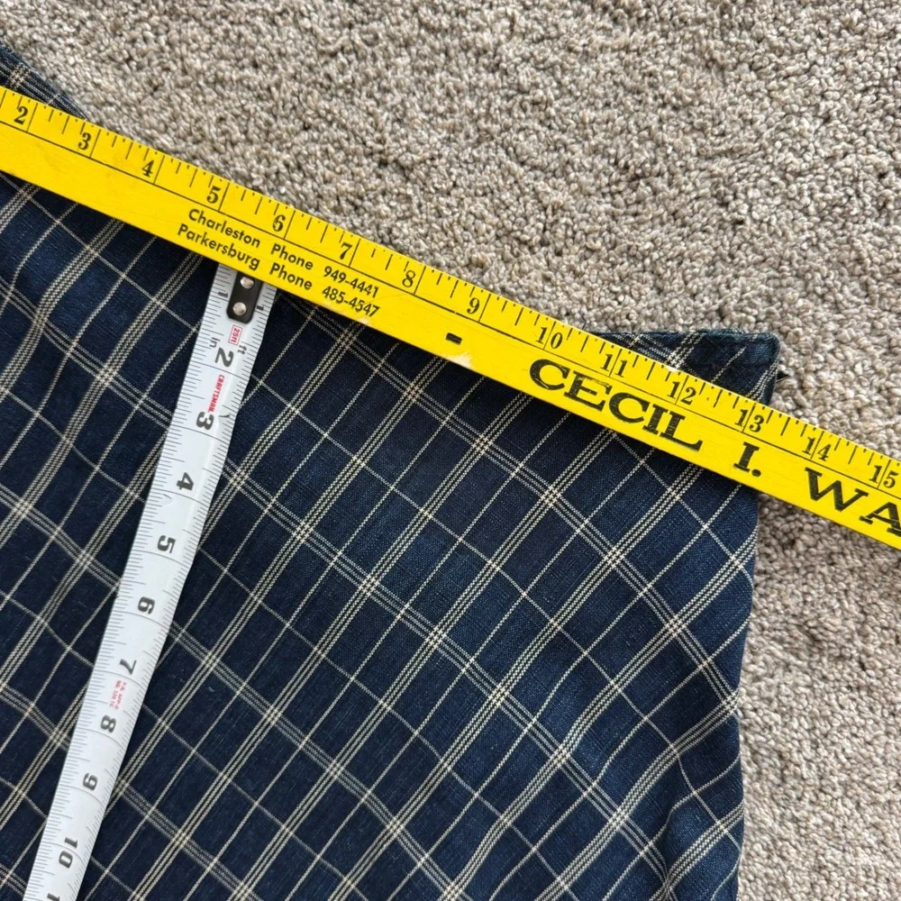 Vintage Habitat Navy Grid Plaid Woven Midi Skirt Side Zip Eclectic Boho Textured - Picture 3 of 9